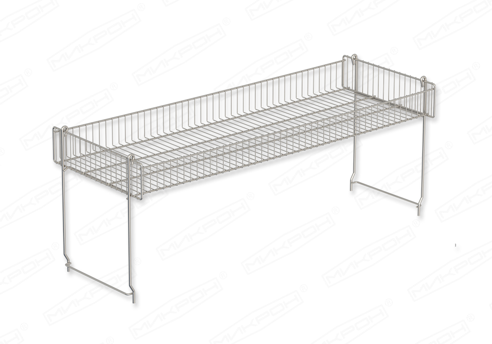 Sales table with divider and basket on pipe legs