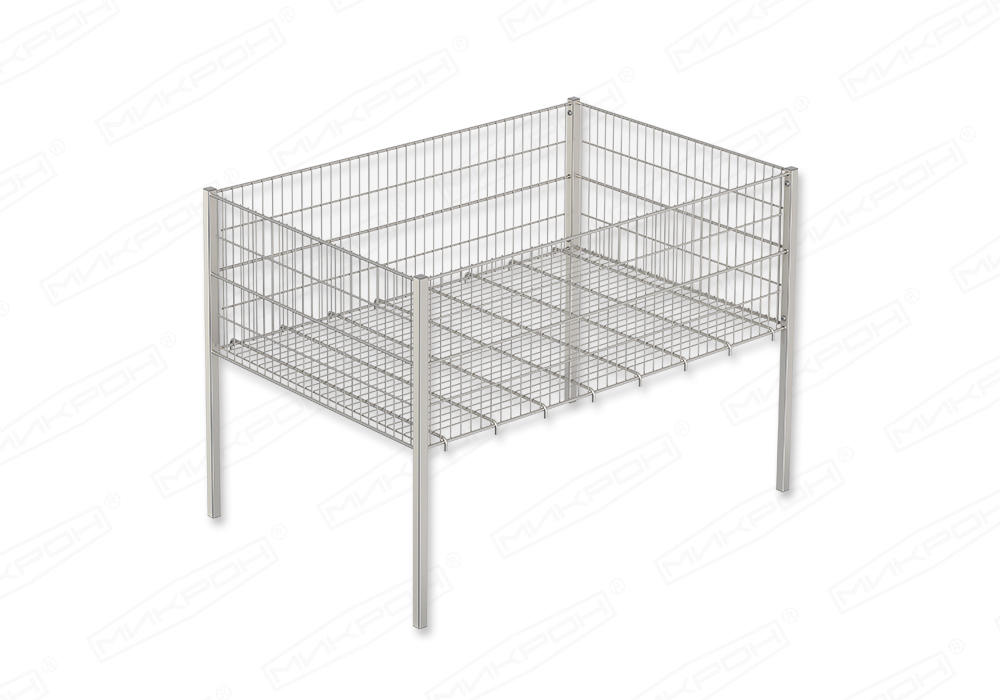 Sales table with divider and basket on pipe legs